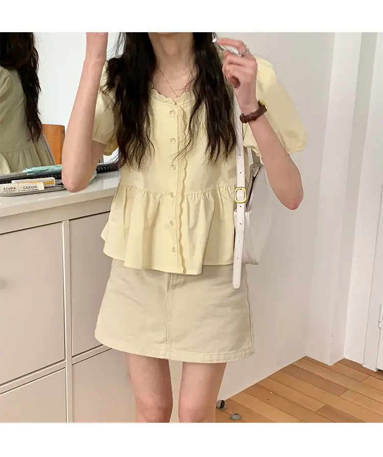 Women Elegant Sweet Preppy Summer Top side silhouette