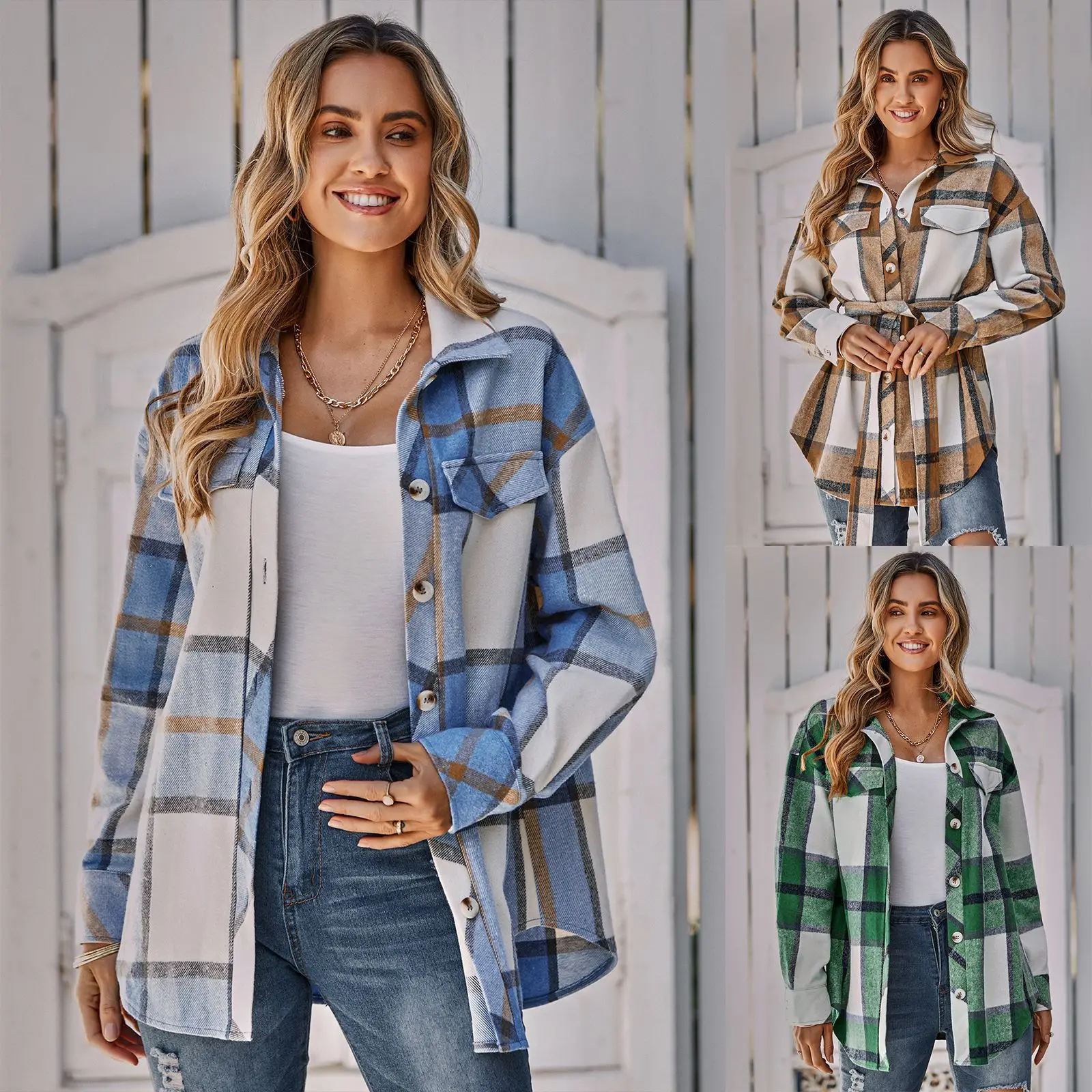 

Womens Flannel Shacket Jacket Casual Plaid Wool Blend Button Down Long Sleeve Shirt Fall Clothes Outfits 2023