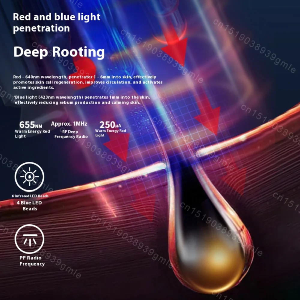 Electric RF Hair Growth Comb Oil Applicator Red Blue Vibration Head Massage Brush Micro-current Stimulates Scalp Anti-Hair Loss