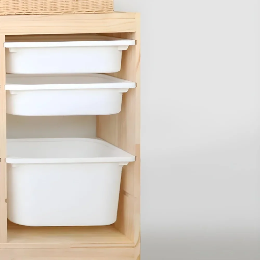 Wooden Closed Back Kids Bookshelf Freestanding Bookcase Modern Display Cabinet Shelf with Drawers Children Toy Storage Cabinet 6
