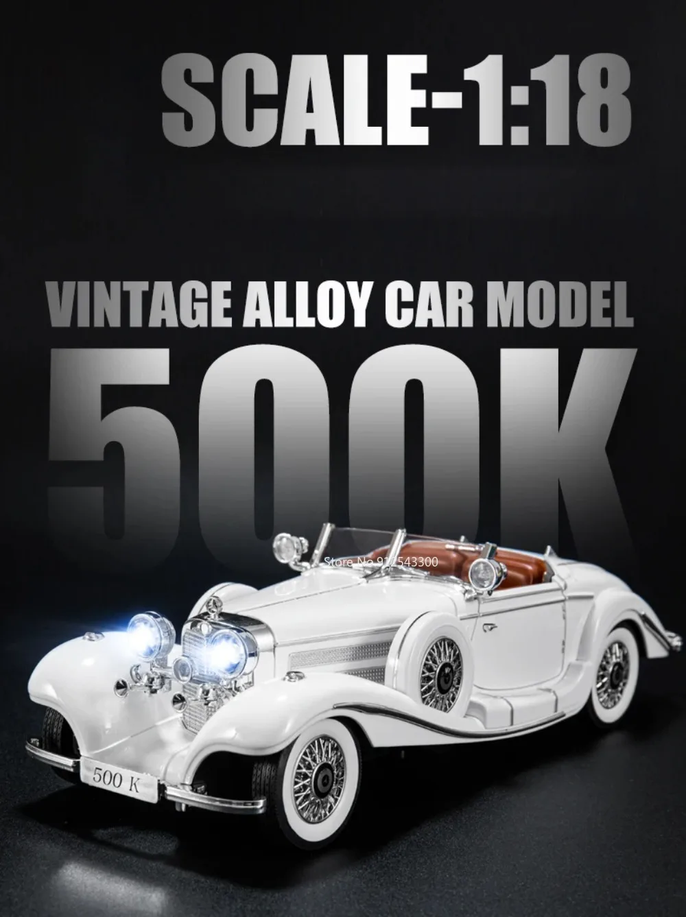 Large Scale 1:18 Benz 500K Classic Car Model Toy Shock Absorption Music Light Doors Opened Retro Vehicle Models Ornaments Gifts