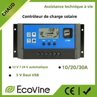 Contrôleur de charge de panneau solaire 12V 24V PWM MPPT 10A 20A 30A, régulateur de charge de batterie automobile, sortie USB 5V, PV max 50V DC 1