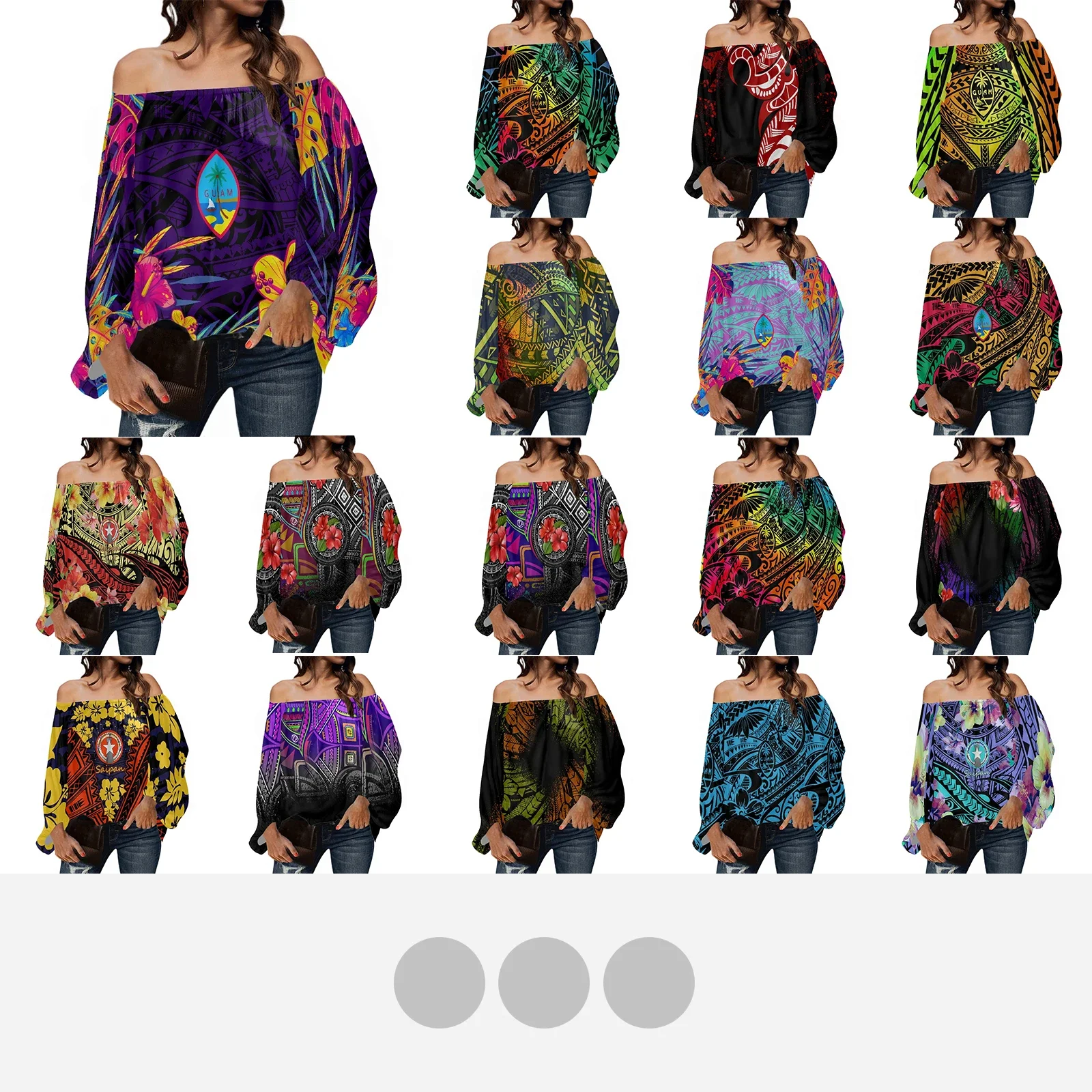 

Vintage Blouse Women Long Sleeve Crop Top Polynesian Tribal Guam Palm Leaf Pattern Elegant Ladies Tops Chiffon Shirt Streetwear