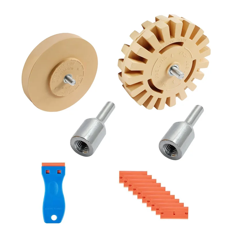 35 4 inch Eraser Wheel Decal Remover Razor Blade Scraper Adhesive Rubber Eraser Wheel Drill Car Vinyl Sticker Remover Tool