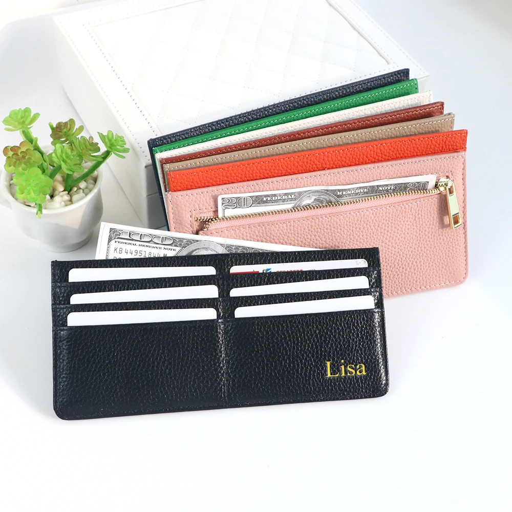 Elegant Genuine Leather Multi-Slot Card Case Wallet - Ultra-Thin Design with Premium Zipper