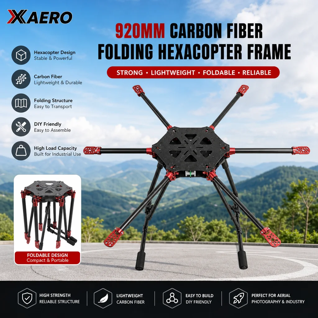 XAERO DIY 920mm Carbonfaser Faltbarer Hexacopter-Rahmen für Luftbildfotografie Industriedrohne