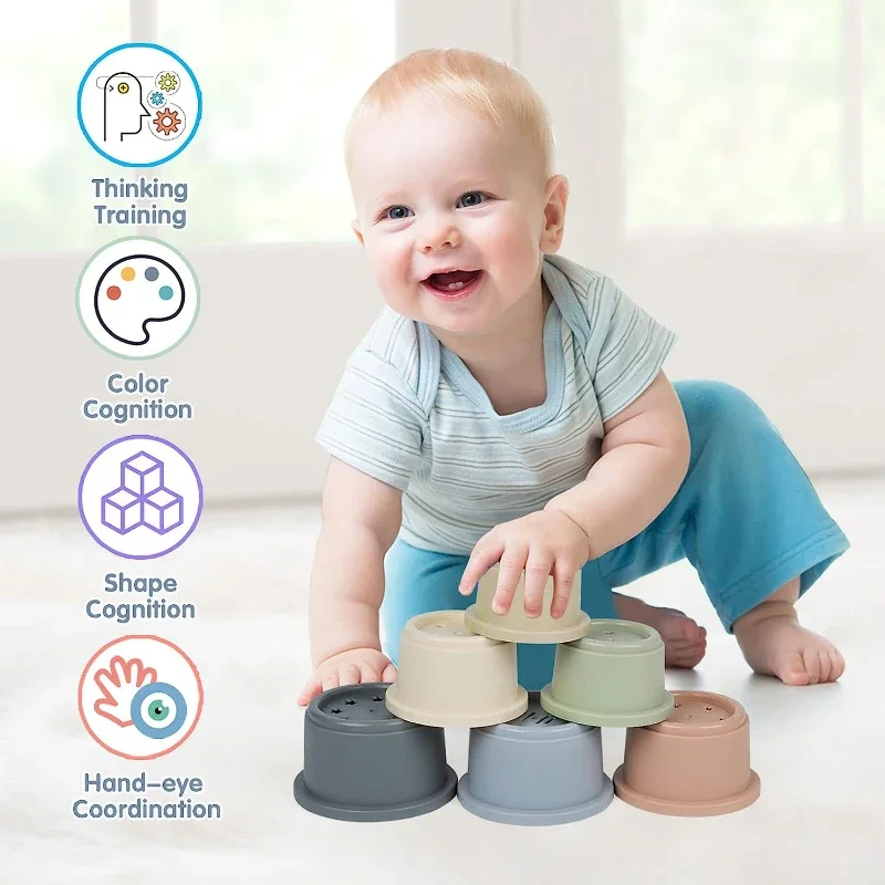 Baby Stacking Cup Toys Early Educational Toy Nesting Cup Toy Bath for 6 Month+ Boys&Girls