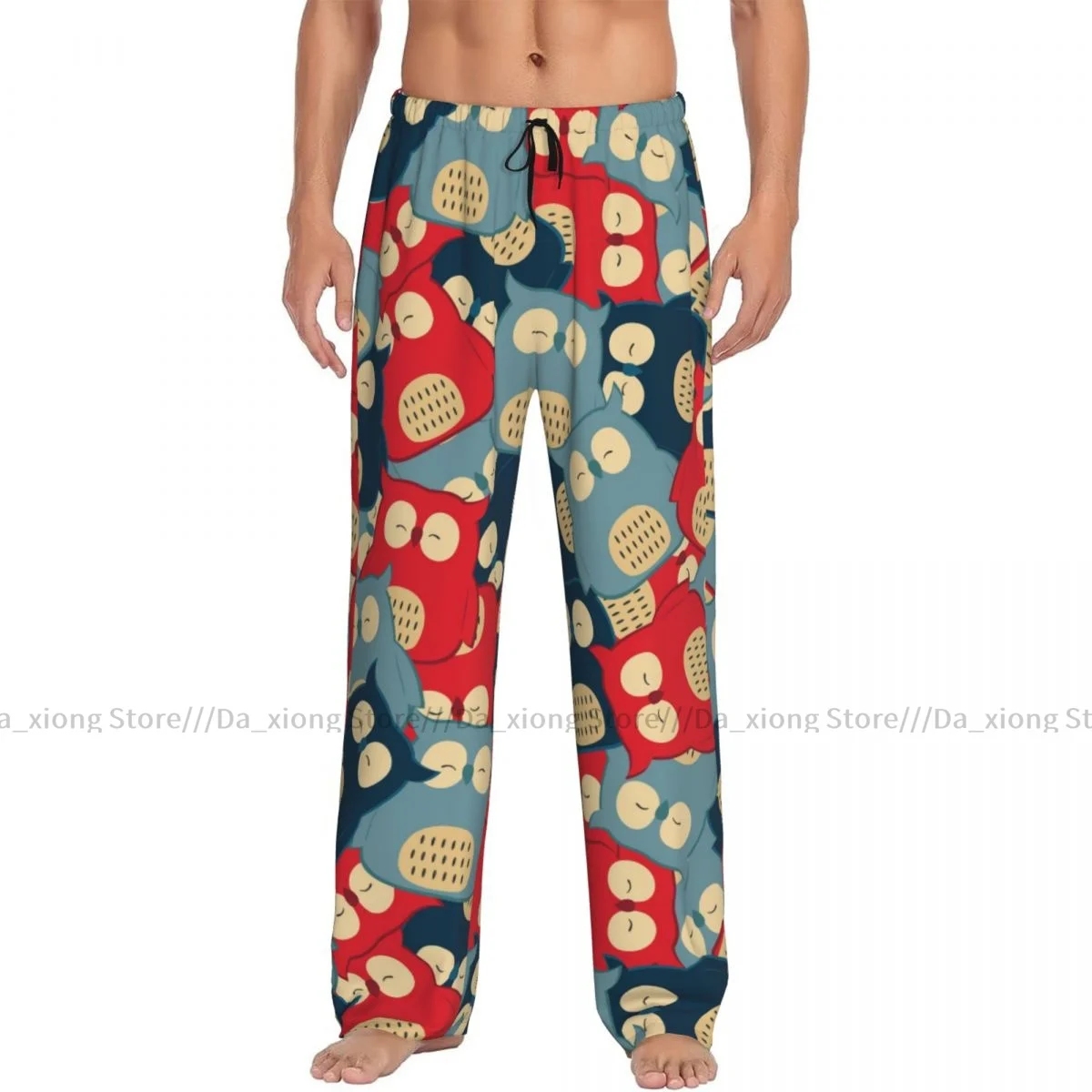 

Men's Sleepwear Loose Sleep Pants Pajamas Cute Animal Big Eye Owl Red Blue Pattern Long Lounge Bottoms Casual Homewear