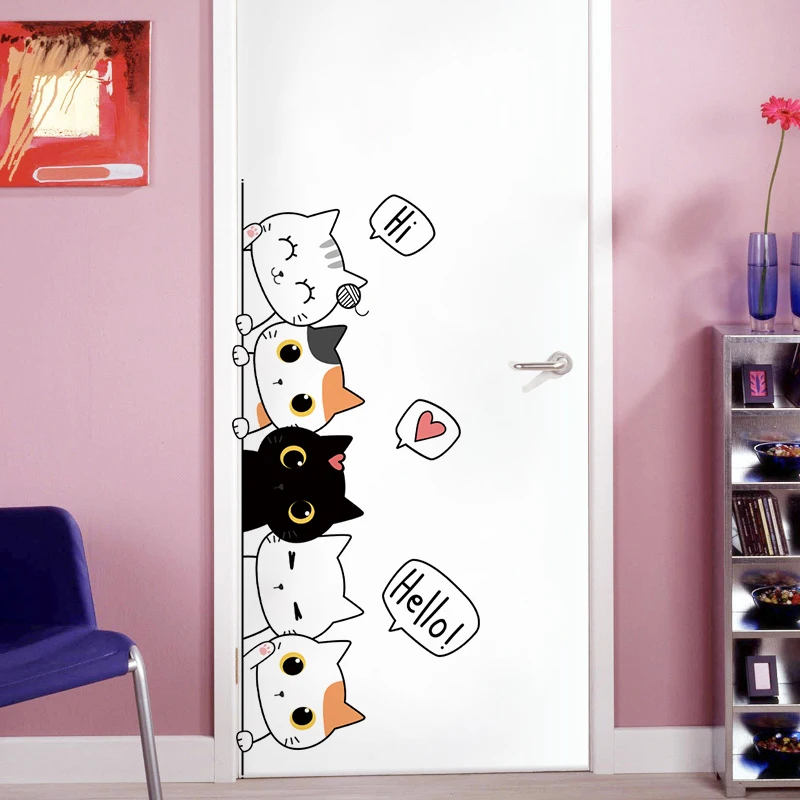 1PC  Sartoon Cute Cat Stickers For Decorating Bedroom Wardrobe Doors, With Waterproof Self-adhesive Stickers - 6