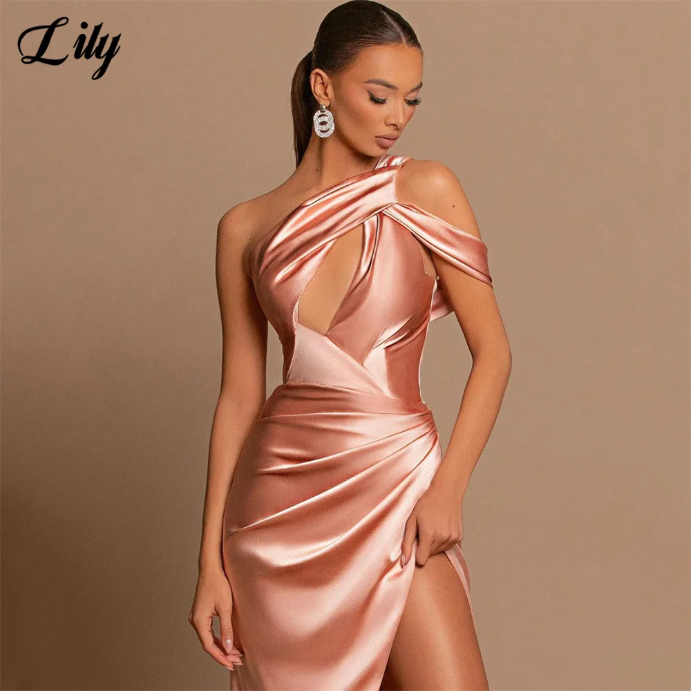 Lily Amazing Dusty Rose Evening Dress Cut Out Mermaid Prom Dress Floor Length One Shoulder Satin Formal Dress with Slit 프롬 드레스