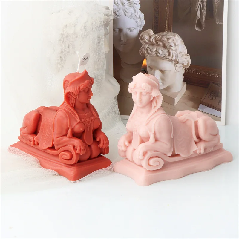 

3D Egypt Sphinx Statue Candle Silicone Mold Abstract Cleopatra Sculpture Scented Candle Plaster Mould DIY Resin Craft Gift Decor