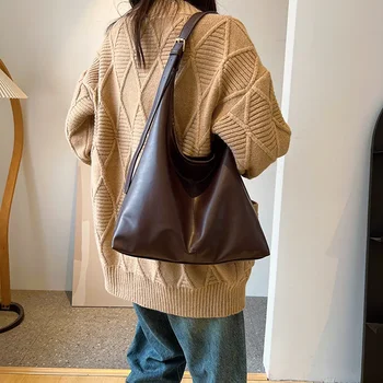 Nuova Borsa Tote Retrò per Donne, Grande Borsa a Spalla, Semplice Borsa da Pendolare, Tote Fatta a Mano