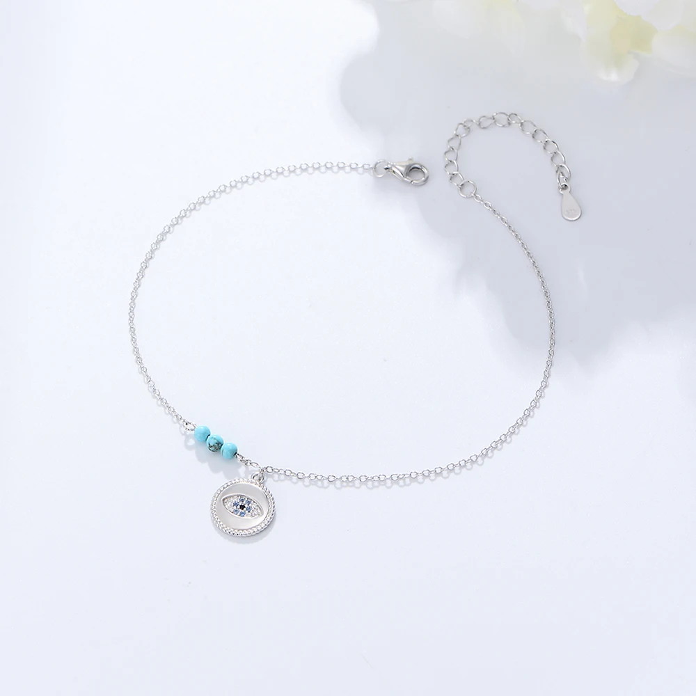 INS fine jewelry 14k 18K Gold Plated Bohemia beach Turquoise Beaded Anklet 925 Sterling Silver Devil's Eye Anklets for Women