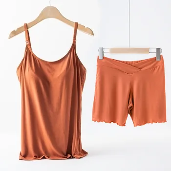 Summer Nursing Tank Camis with Pants Sleeveless Pregnancy Camisole Top Maternity Clothes Pajamas Suits Sets for Pregnant Women