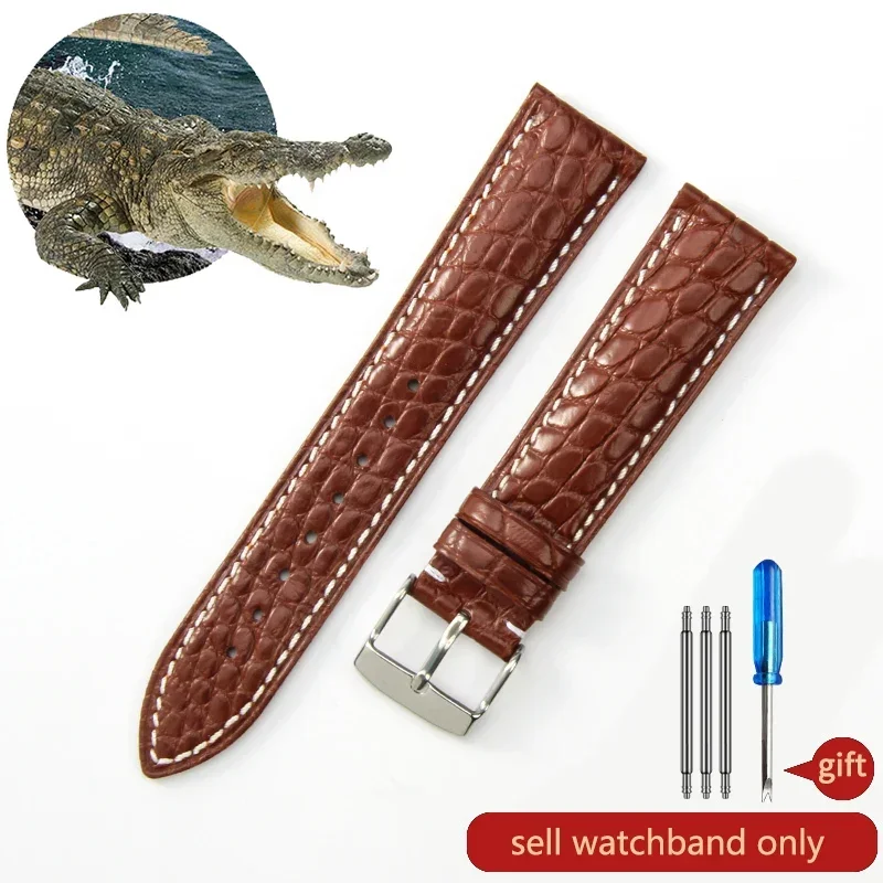 thumbnail image 1 of Correa de reloj de piel de cocodrilo de cuero genuino para hombre y mujer, hebilla de mariposa con aguja para Mido Longines Famous Master Omega IWC Watchband, 1 of 5