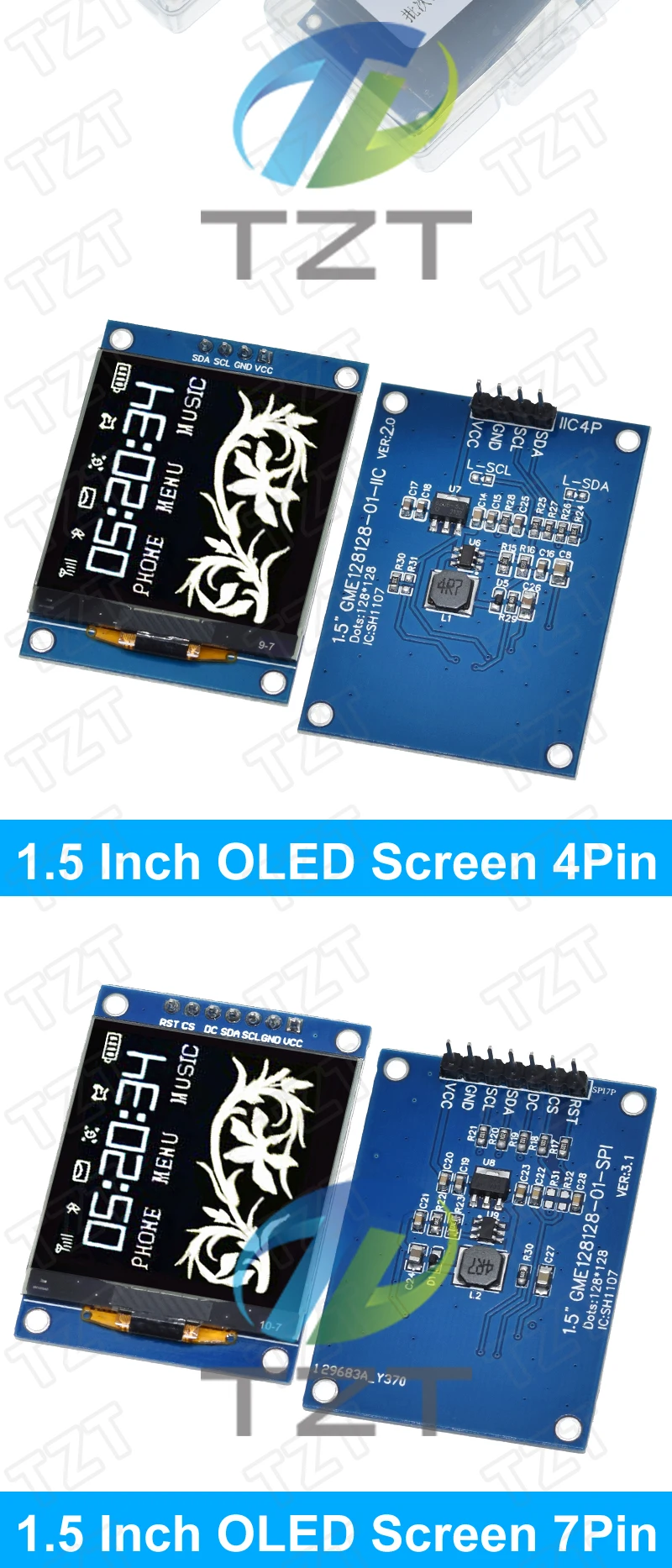Tzt neues 1,5 Zoll 128x128 oled Shield Screen Modul für Himbeer Pi für stm32 für Arduino – Detail 5