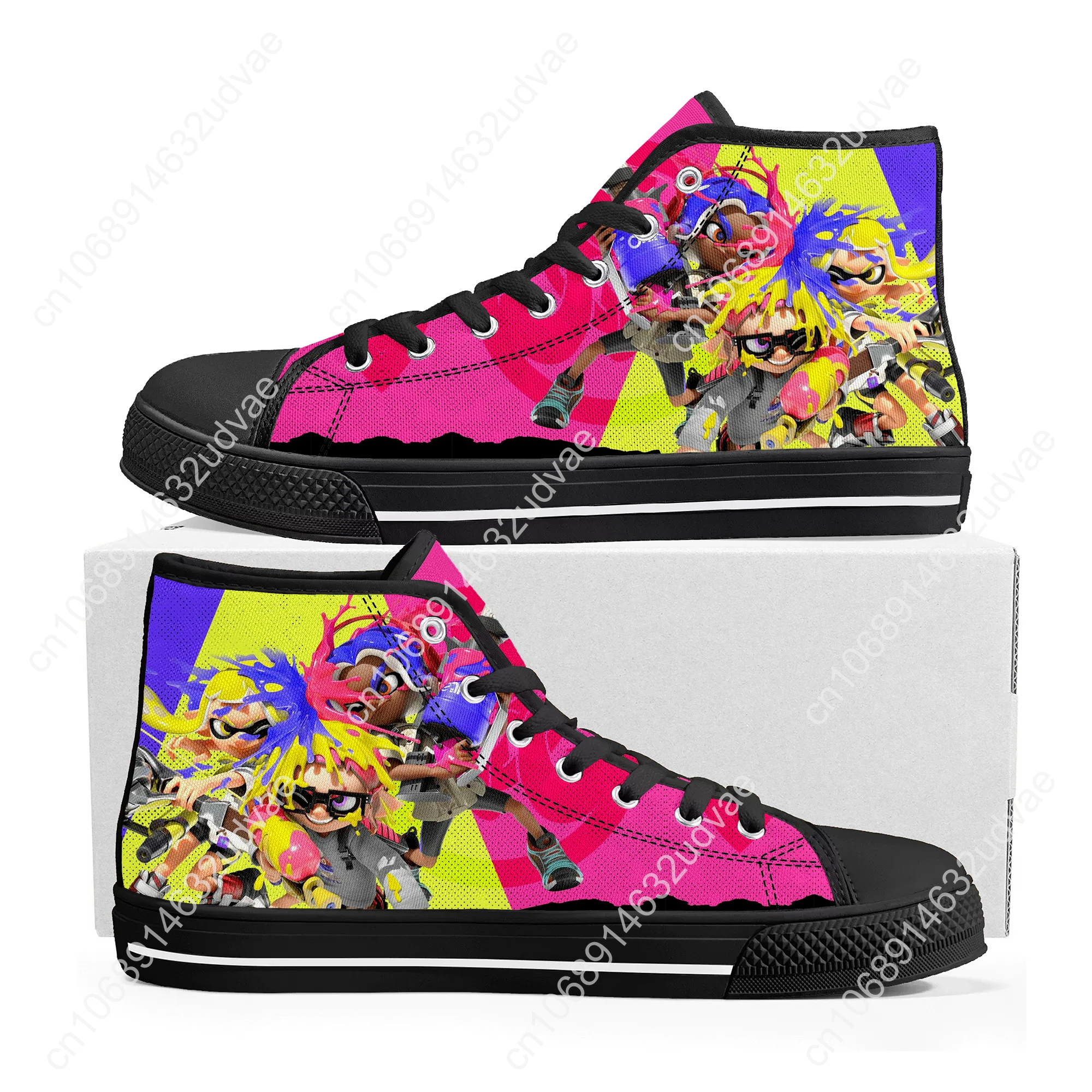 Splatoons Game Cartoon High Top Sneakers High Quality Mens Womens Teenager Canvas Sneaker Casual Couple Shoes Custom White Shoe