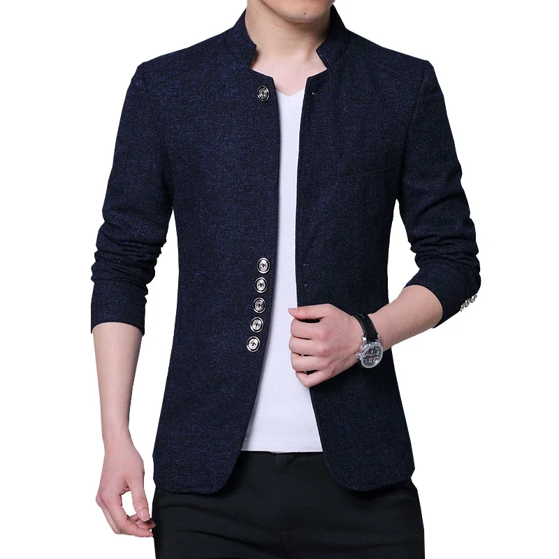 Men Suits Jackets Fashion Men Casual Boutique Stand Collar Business Suit Coat Male Metal Buttons Slim Fit Blazers