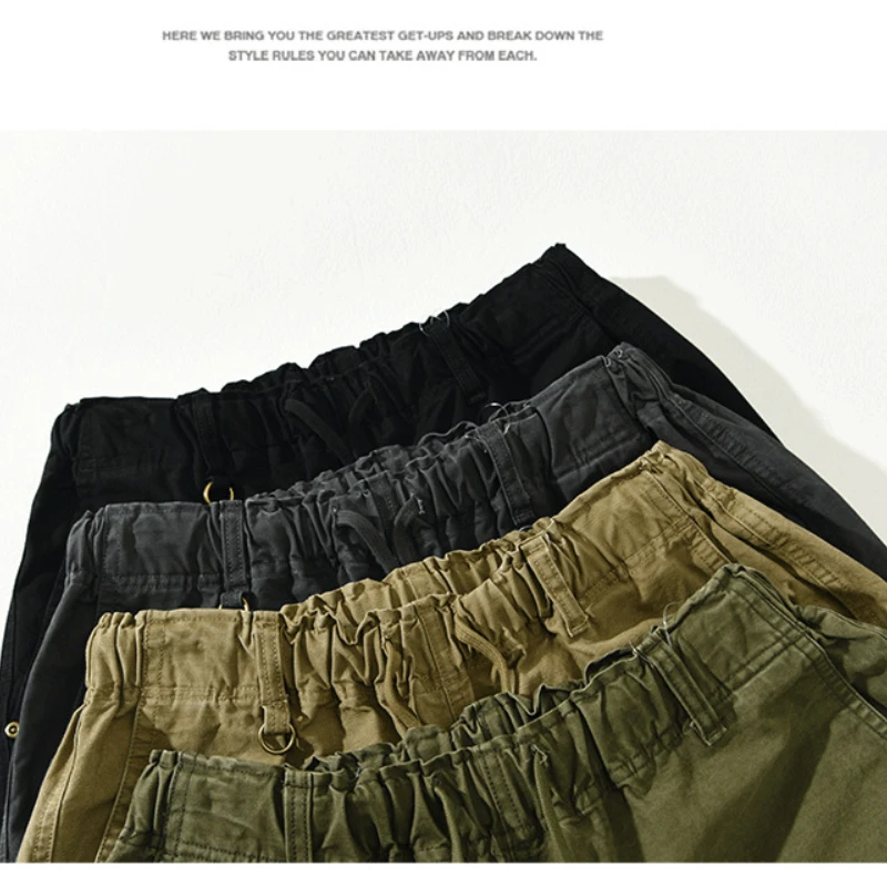 Casual Loose Cargo Cotton Pants for Men Big Pockets Vintage Joggers Men Trousers Streetwear AZ7025#