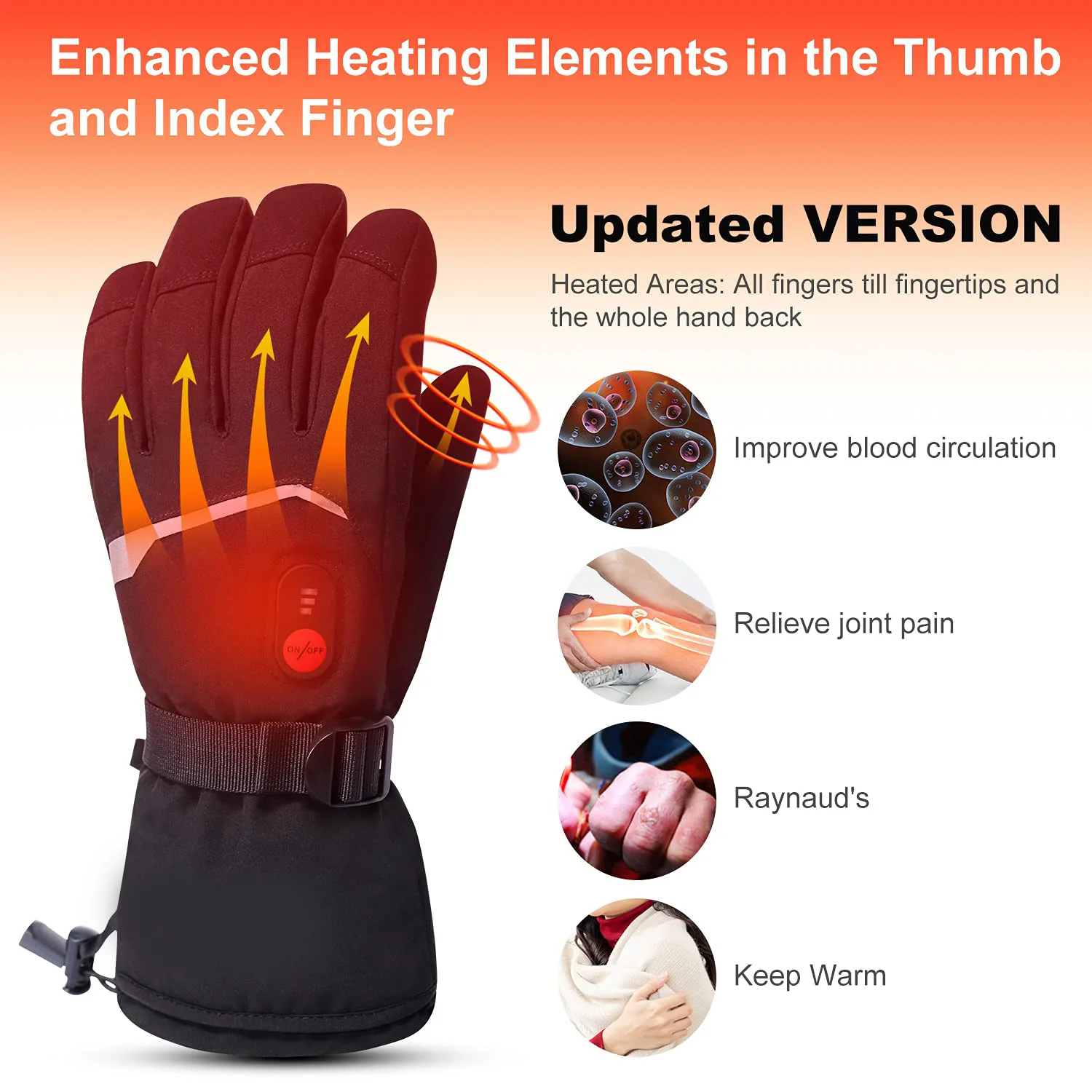 Heated Gloves for Men Women，Winter Hand Warmers 7.4V Rechargeable Powered Battery Electric Touchscreen Water Resistant Heating