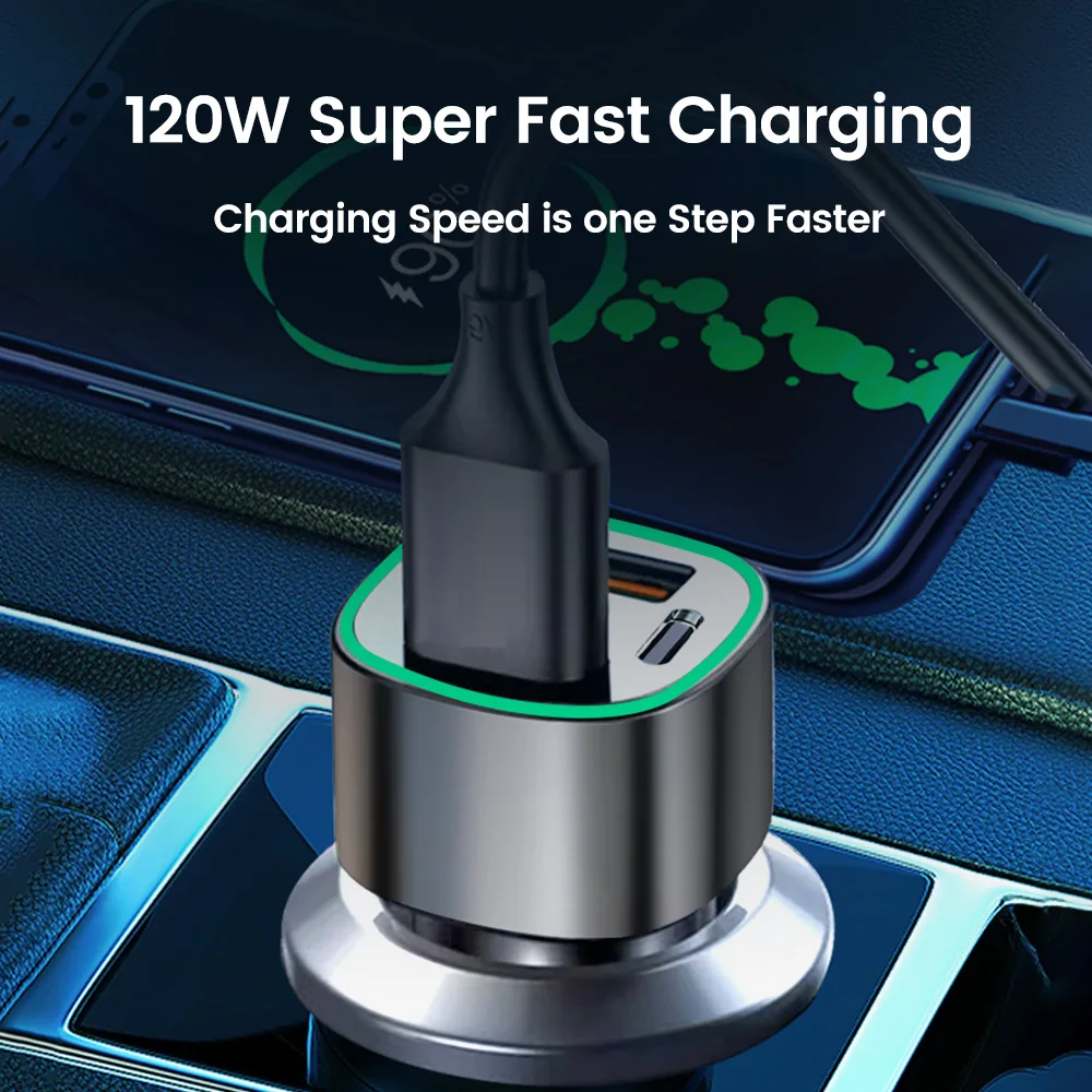 4 Ports 120W USB Car Charger Super Fast Charging PD Car Lighter Phone Charger car charger car phone charger phone charger phone charger adapter For iphone Xiaomi Huawei Samsung