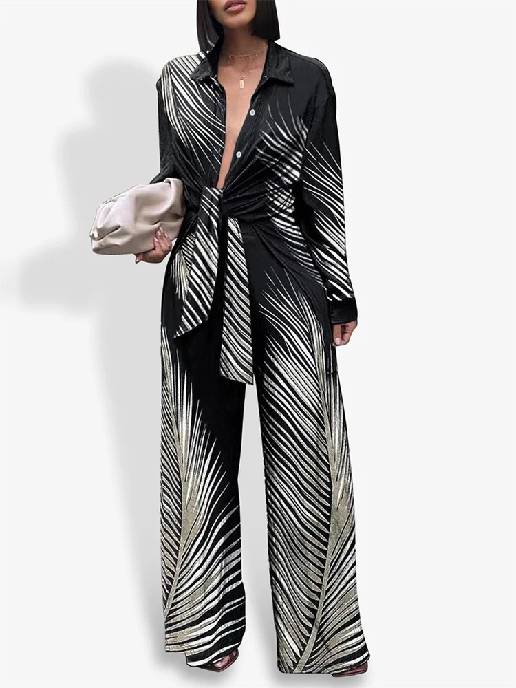 Wmstar Two Piece Set Women Pants Sets Casual Crop Top Loose Stretch Long Sleeve Shirts Suits Fall ClothesWholesale Dropshipping