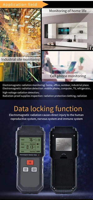Rilevatore Portatile Radiazioni Elettromagnetiche ET825 - Display LCD, Allarme Automatico, 5Hz-3500MHz