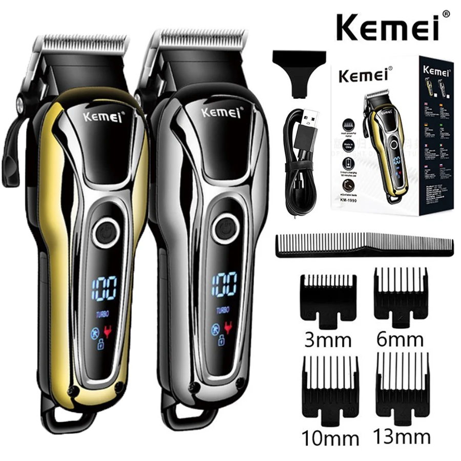 

Kemei Professional Hair Clipper Rechargeable Trimmer Men Electric Cutter Hair Cutting Machine LCD Cordless Beard Trimmer KM-1990