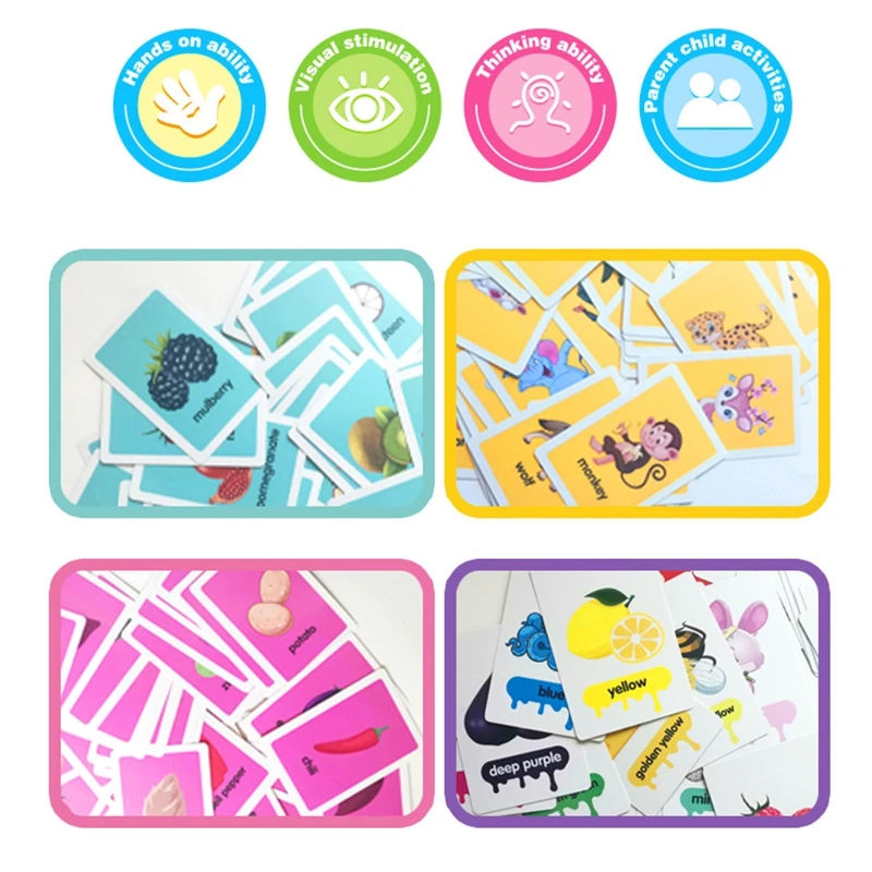 36pcs Children Cognition Cards Animal Color Fruits Double Side Flashcards Montessori Baby Kids Early Educational Toys Gifts 4