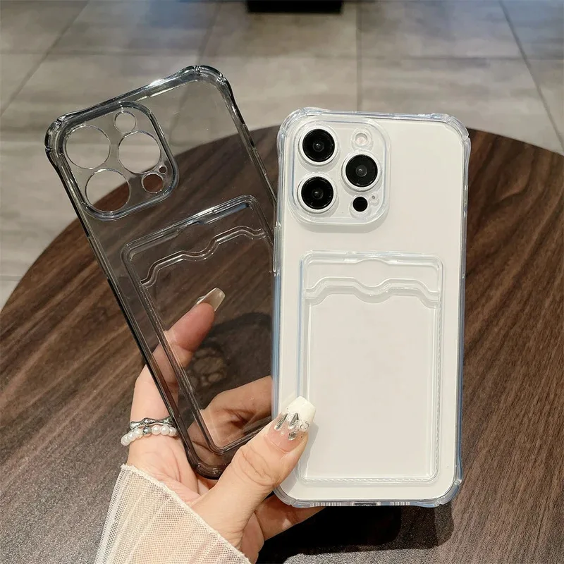 Shockproof Silicone Clear Case with Back Card Pocket Cover