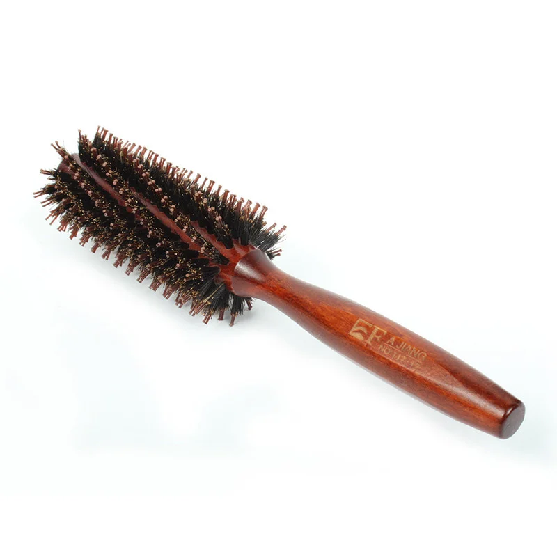 Natural Boar Bristle Hair Curling Comb Straight Twill Rolling Brush Round Barrel Blowing Curling DIY Hairdressing Styling Tool