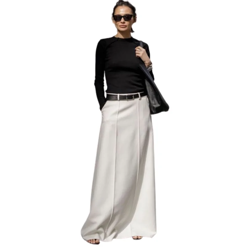 Onecozyday Women\'s Streetwear Solid Color Skirt H-Line High Waisted Floor Length Loose Fitting Skirts Casual Bottoms for Female