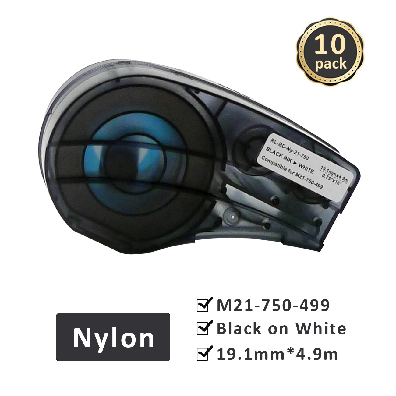 

10PKS Compatible M21-750-499 Nylon 19.1mm*4.9M White label sticker for BMP21 BMP21-Plus LAB Maker