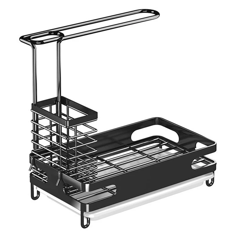 

Kitchen Sink Organizer Kitchen Sink Caddy Sponge Holder Compact Dish Rack Stainless Steel Dish Cloth Rack & Sink Brush Holder