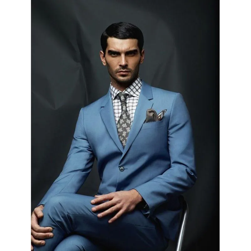 

Tuxedo Blue Wedding Men Gentle-Mens Suit Ternos Masculino Masculino Costume Homme (Jackets+Pants)