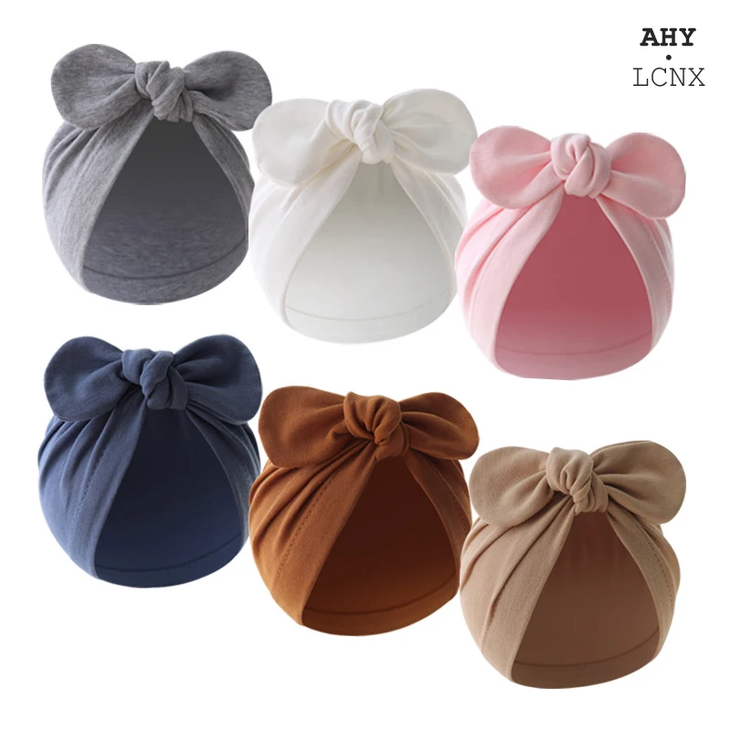 Turbante Neonate Ragazzi Cappello Fiore carino Nodo Orecchie da coniglio Cappello Berretti in cotone neonato Berretti per bambini Capelli infantili_voghion.com