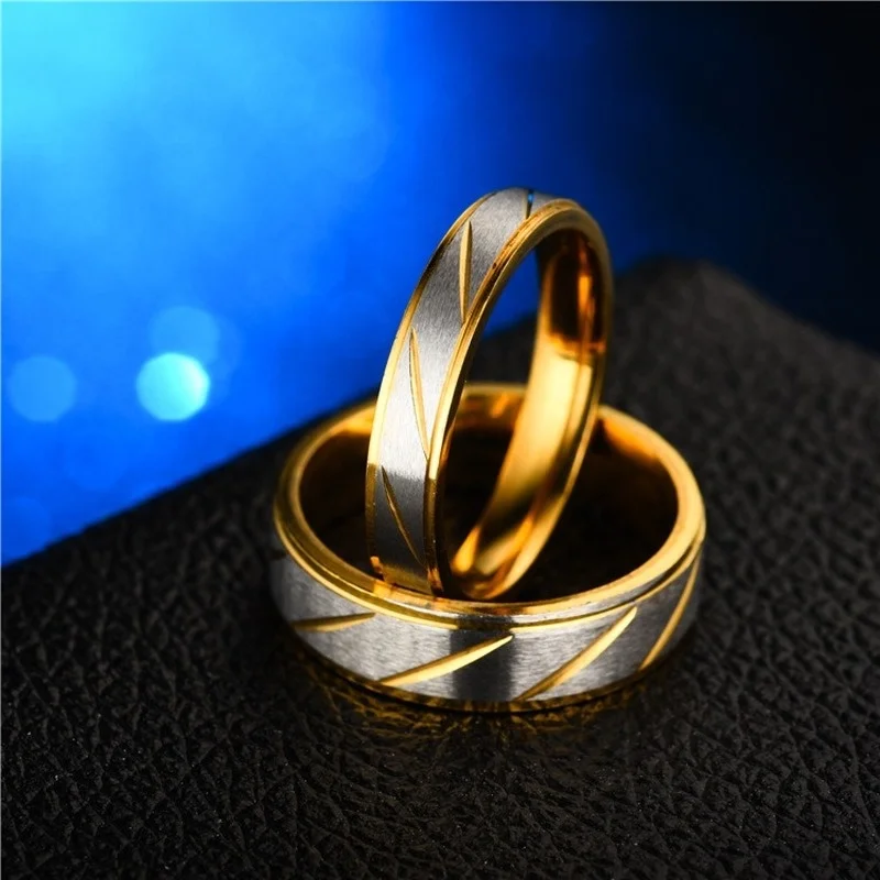 Couples Rings Fashion Stainless Steel Gold color Wave Pattern Titanium Steel Wedding Engagement Promise Jewelry Gift