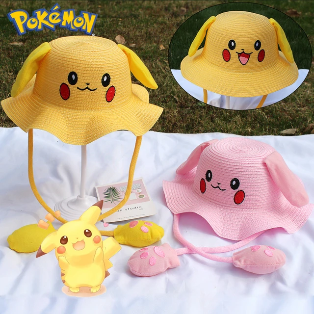 Pokemon Pikachu cappelli a secchiello Kawaii Anime cappello da pescatore orecchie  mobili protezione solare cappello da