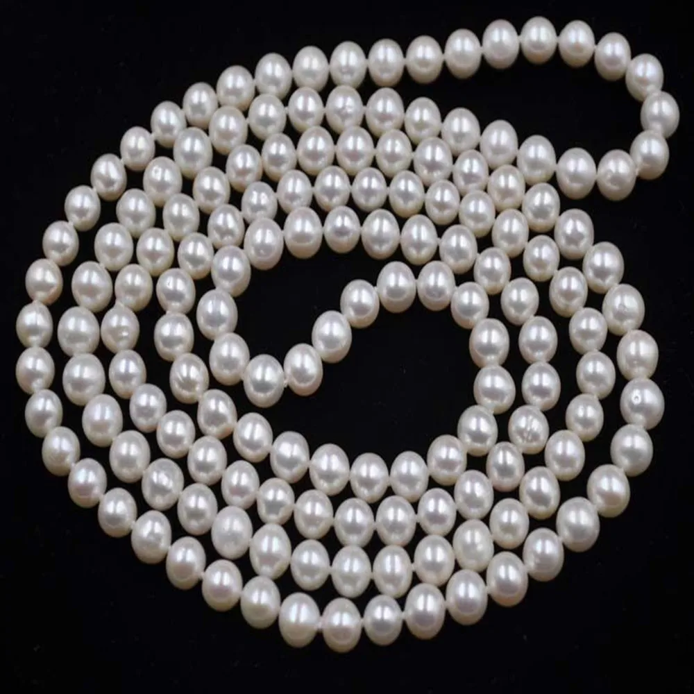 

Hand knotted necklace natural 8mm white round shell pearl 50inch for women fashion