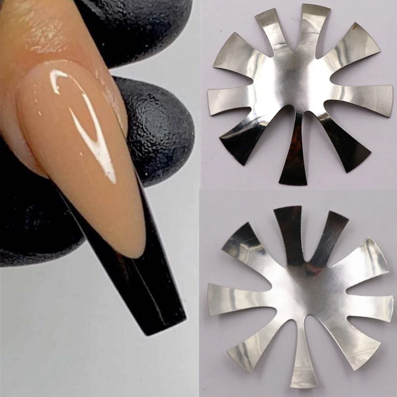 V Line Nail Template French Nail Art Edge Cutter Stencil French Tips Smile Line Strumento Per Nail Art A Forma Di Mandorla Acciaio Inossidabile Nuovo