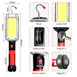 Luz de trabajo COB recargable, linterna LED portátil 18650 ajustable, impermeable, imán, gancho, Clip, linterna de Camping