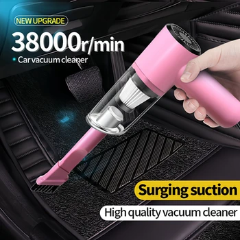 Pink Car Vacuum Cleaner 38000Pa Super Suction Super High Power Wet And Dry Cleaning Cat Hair Pet Hair Portable Mini-handheld 1