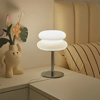 Bedroom bedside lamp creamy style table lamp USB plug tri color dimming living room study atmosphere light 5