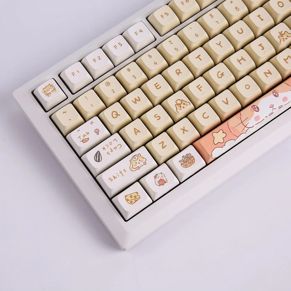 

Колпачки для клавиатуры с оранжевой милой мультяшной мышью, колпачки для клавиш XDA Profile 131, английская раскладка для механической клавиатуры 61/64/68/84/87/96/98/104