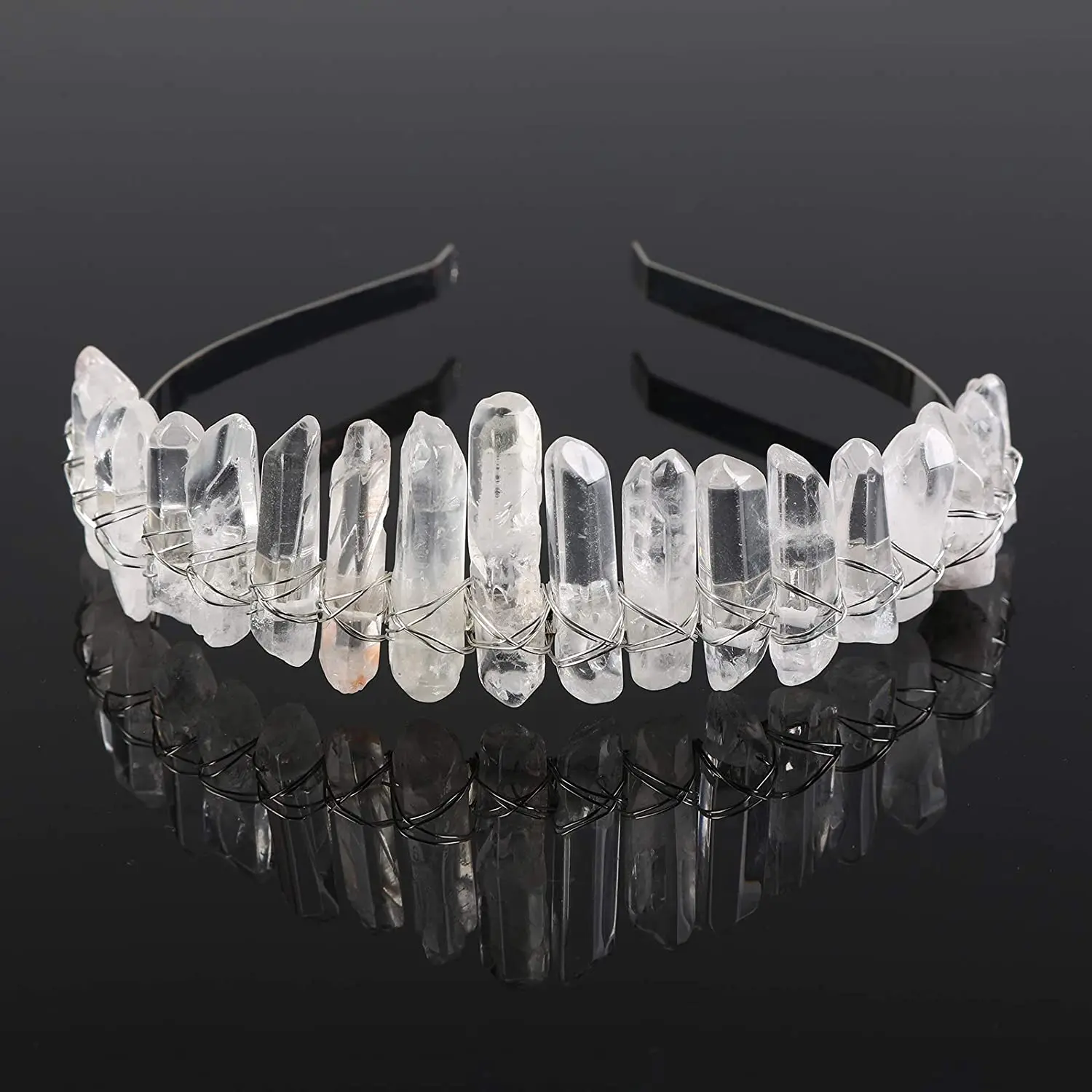 Raw Crystal Tiara Crown Headband Natural Quartz Moon Goddess Witch Headpiece for Wiccan Cosplay Party Headwear, hair band crown