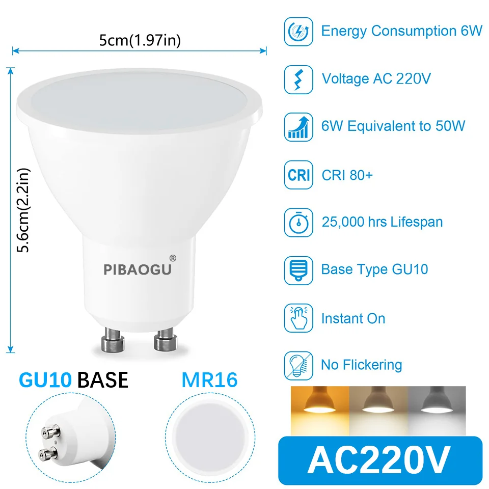 8PCS GU10 AC220V LED Spot Glühbirnen Weiß Warm Neutral 3W 6W 9W 12W energiesparend Dimmbar Kein Flimmern für Zuhause Wohnzimmer Bett – Detail 3