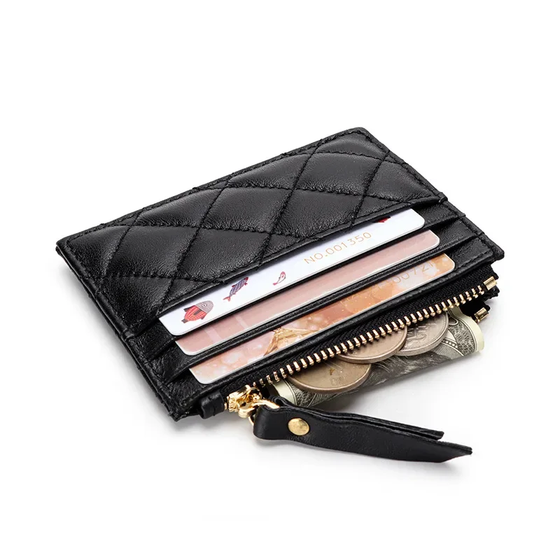 Women's Credit Card Holder Luxury Brand Women Zipper Purse Soft Sheepskin Leather Wallet Diamond Coin Bag Designer Zero Wallets