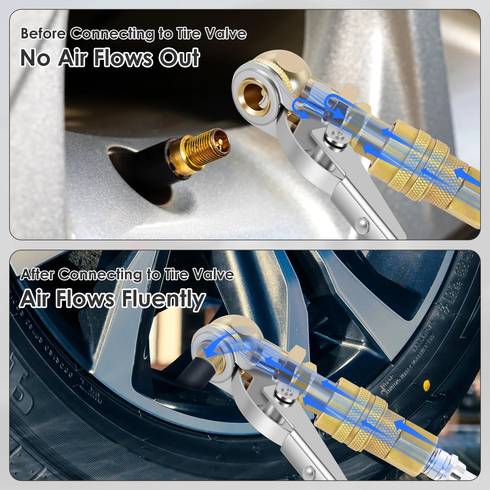 2Pcs Car Air Pump Nozzle Adapter 1/4inch FNPT Tire Air Chucks Car Inflator Valve Connector Clamp Inflator Valve Connector