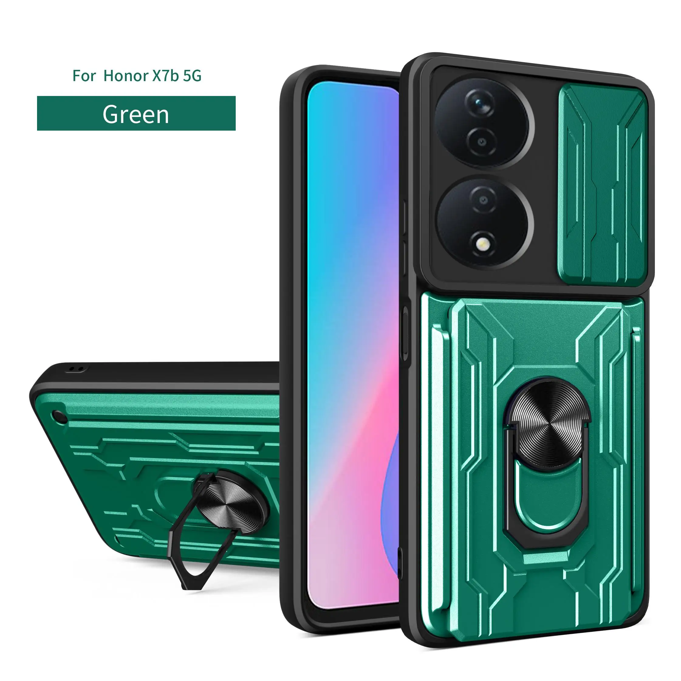 Sliding Lens Cover Phone Case with Rotating Ring and Magnetic Car Holder - Protective Cover
