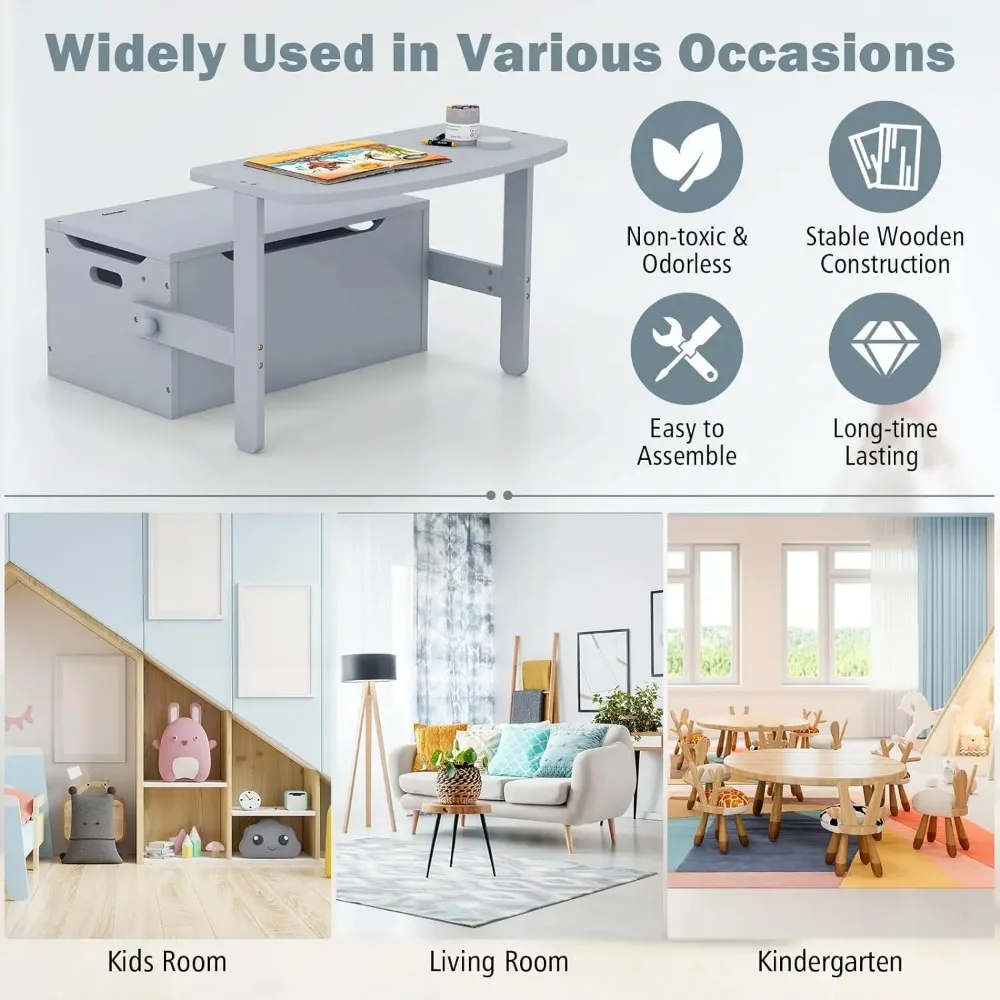 Comfort Corner, Kids Table and Chair Set,Convertible Toy Storage Bench with Built-in Handle for Kindergarten,Preschool,Kids Room 4